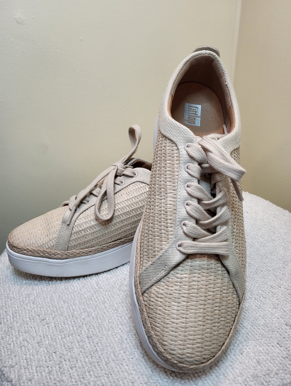 Fitflop Rally Sneakers In Neutral Beige Raffia Size 8.5